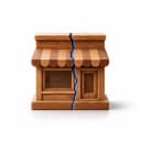A small wooden model of a shopfront with a blue line tracing a crack down its front